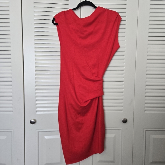 Helmut Lang 100% Wool Asymmetrical Jersey Mini Dress Cowl Bodycon Sheath Size P - Picture 3 of 10